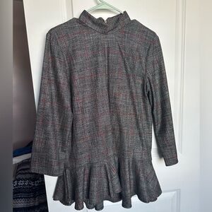 Zara Woman Black & Gray Plaid Top with Red Stripe